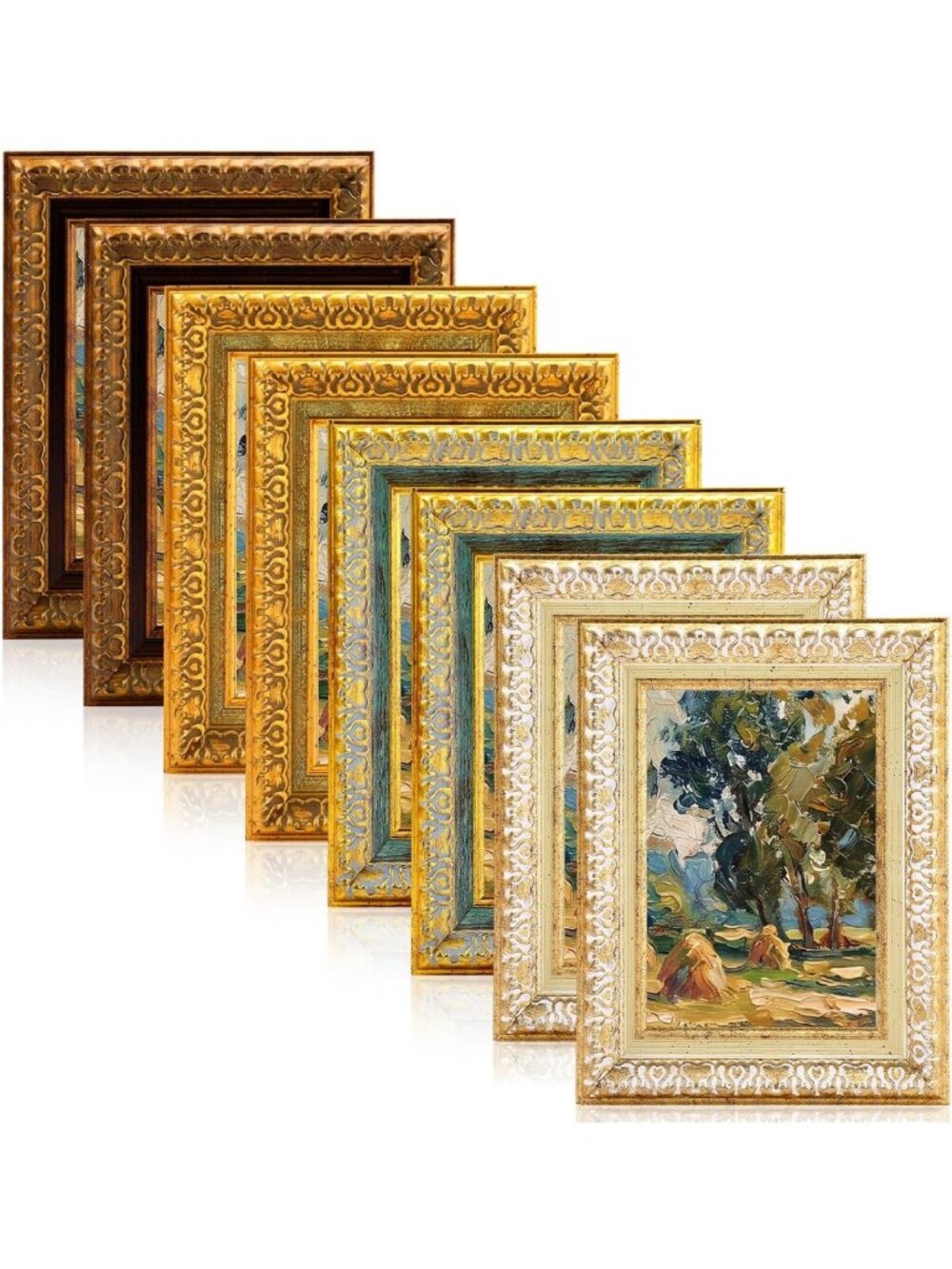 8 Vintage Ornate Frames Set - Antique 3.5x5 Inch Wall & Tabletop Decor